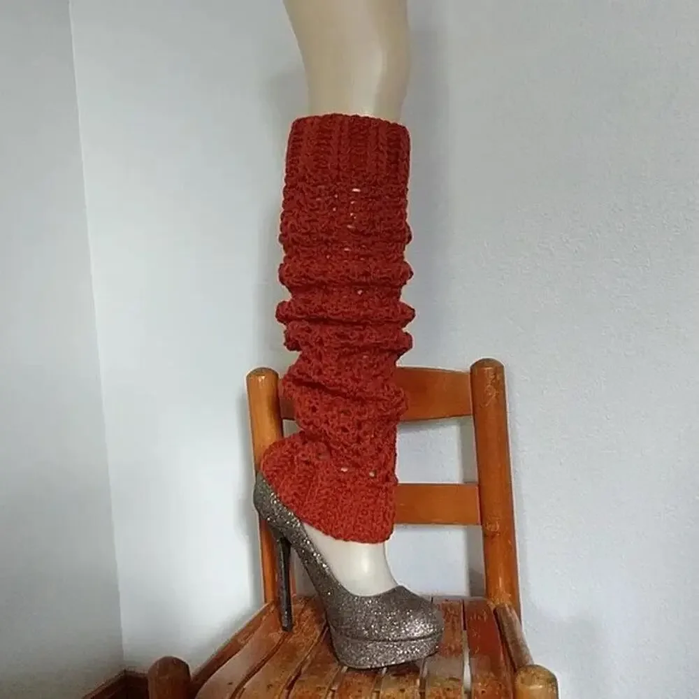 Pumpkin Spice Leg Warmers OSFM crochet warm thick chunky over knee dance premade
